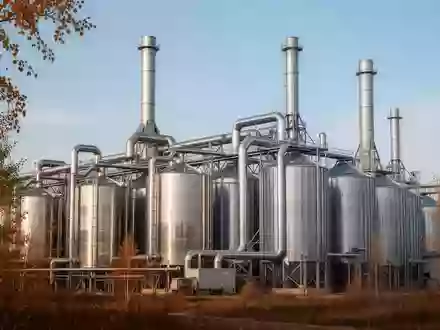 Industrielle Ölmühle mit Edelstahlsilos und Lüftungsrohren vor klarem Himmel - Foto: über boerse-global.de