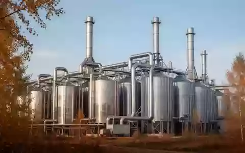 Industrielle Ă–lmĂĽhle mit Edelstahlsilos und LĂĽftungsrohren vor klarem Himmel - Foto: ĂĽber boerse-global.de