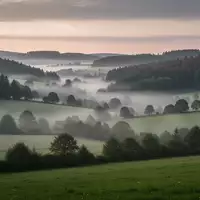 Nebelverhangene Hügellandschaft im Lahn-Dill-Kreis in den frühen Morgenstunden. - Foto: über boerse-global.de