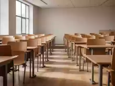 Ein leerer, minimalistischer Hörsaal mit hölzernen Sitzreihen in hellem, natürlichem Tageslicht. - Foto: über boerse-global.de