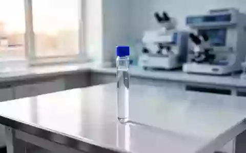 Ein gläsernes Reagenzglas mit einer klaren Serumprobe auf einem sterilen Labortisch bei natürlichem Tageslicht. - Foto: über boerse-global.de