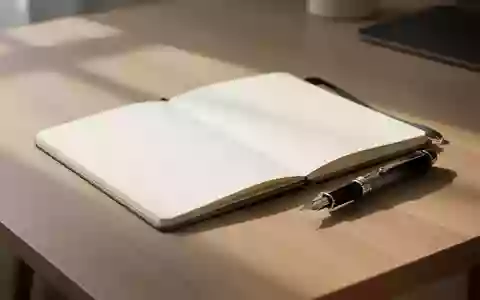 Ein minimalistischer Schreibtisch mit einem leeren Notizbuch und einem Füllfederhalter bei natürlichem Lichteinfall. - Foto: über boerse-global.de