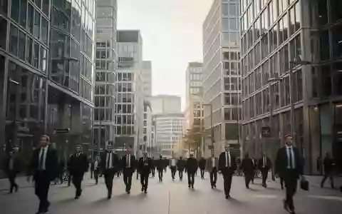 Blick auf das Frankfurter Bankenviertel bei Tageslicht mit Passanten vor modernen Bürogebäuden. - Foto: über boerse-global.de