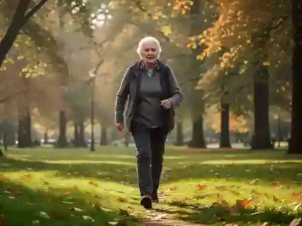 Eine ältere Person geht zügig durch einen sonnendurchfluteten Park. - Foto: über boerse-global.de