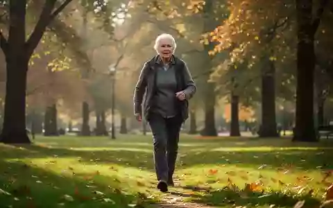 Eine ältere Person geht zügig durch einen sonnendurchfluteten Park. - Foto: über boerse-global.de