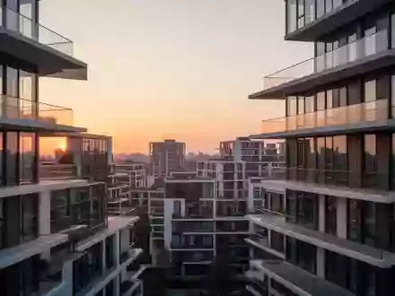 Moderne Wohngebäude in einer städtischen Umgebung bei Dämmerung mit Fokus auf Architektur und städtische Dichte. - Foto: über boerse-global.de