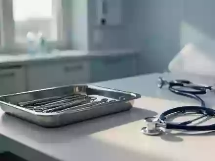 Ein steriler Behandlungsraum in einer Klinik mit einem Stethoskop auf einer Ablagefläche bei natürlichem Tageslicht. - Foto: über boerse-global.de