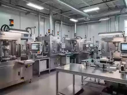 Eine moderne industrielle Fertigungshalle mit Präzisionsmaschinen und Arbeitsplätzen in einer sauberen Werksumgebung. - Foto: über boerse-global.de