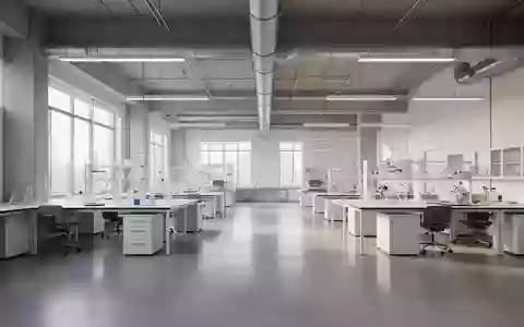 Ein minimalistisches, modernes Forschungslabor mit polierten Betonböden und hellem Tageslicht in einer weiten Innenansicht. - Foto: über boerse-global.de