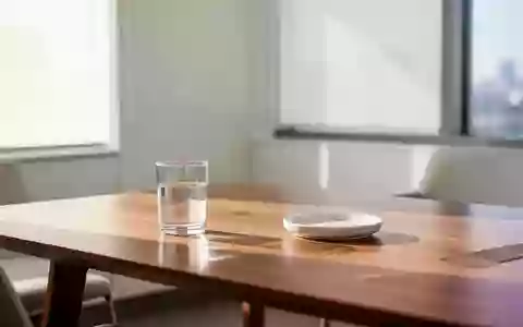 Ein heller, minimalistischer Behandlungsraum mit einem leeren Glas Wasser auf einem Holztisch bei natürlichem Tageslicht. - Foto: über boerse-global.de