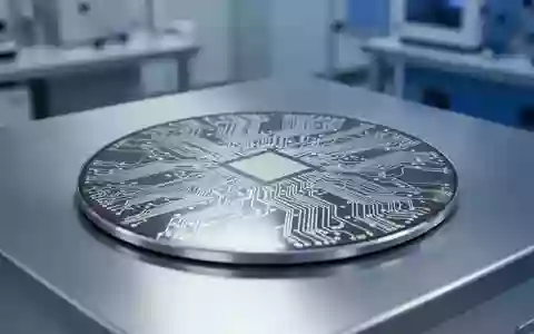 Ein hochdetailliertes Foto eines Halbleiter-Wafers mit sichtbaren Mikro-Schaltkreisen in einer sterilen Laborumgebung. - Foto: über boerse-global.de
