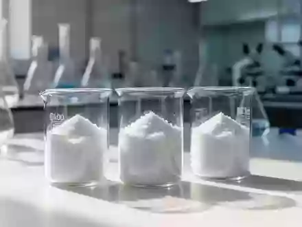 Feines, weißes Pulver in einem Laborglas auf einem sauberen Untergrund in einer hellen, sterilen Laborumgebung. - Foto: über boerse-global.de