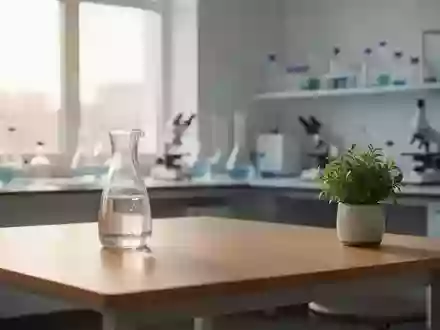 Ein heller, minimalistischer Forschungsraum mit einem Schreibtisch, einer Glaskaraffe und einer kleinen Pflanze. - Foto: über boerse-global.de
