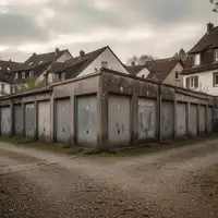 Eine Häuserzeile aus Garagen in einer deutschen Kleinstadt bei bewölktem Himmel. - Foto: über boerse-global.de