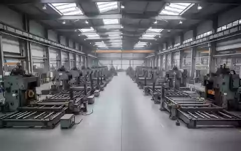 Eine weitläufige, menschenleere Industriehalle in Deutschland mit schweren, ungenutzten Produktionsmaschinen und Betonboden. - Foto: über boerse-global.de