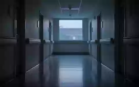 Ein ruhiger, menschenleerer Krankenhausflur in der Abenddämmerung mit sanftem, diffusem Licht. - Foto: über boerse-global.de
