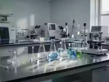 Ein modernes, steriles pharmazeutisches Forschungslabor mit Laborgeräten und Glaswaren auf einem Edelstahltisch. - Foto: über boerse-global.de