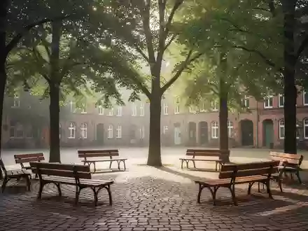 Ein sonniger, ruhiger Stadtplatz mit Sitzgelegenheiten unter Bäumen, der eine Atmosphäre der Gemeinschaft und Begegnung ausstrahlt. - Foto: über boerse-global.de