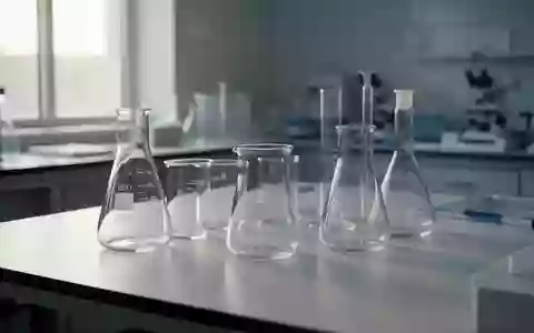 Leere wissenschaftliche Glasgeräte auf einem sterilen Labortisch in natürlichem Licht. - Foto: über boerse-global.de