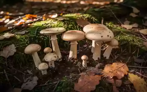 Verschiedene Waldpilze auf einem moosbewachsenen Waldboden im herbstlichen Licht. - Foto: über boerse-global.de