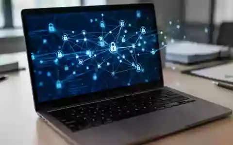 Ein moderner Laptop auf einem Schreibtisch mit einer abstrahierten Darstellung digitaler Sicherheitsnetzwerke. - Foto: über boerse-global.de