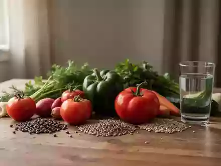 Frisches Gemüse und Wasser auf einem Holztisch als Symbol für eine ausgewogene und nachhaltige Ernährung. - Foto: über boerse-global.de