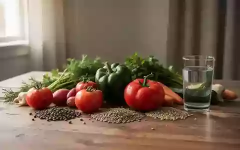 Frisches Gemüse und Wasser auf einem Holztisch als Symbol für eine ausgewogene und nachhaltige Ernährung. - Foto: über boerse-global.de