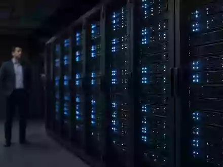 Ein moderner Serverraum mit leistungsstarken GPU-Racks und blauem Licht als Symbol für die KI-Infrastrukturfinanzierung. - Foto: über boerse-global.de