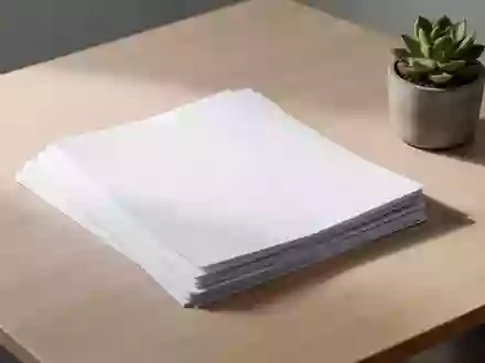 Ein minimalistisch aufgeräumter Schreibtisch aus hellem Holz mit einem Stapel leerer Dokumente und einer kleinen Pflanze. - Foto: über boerse-global.de