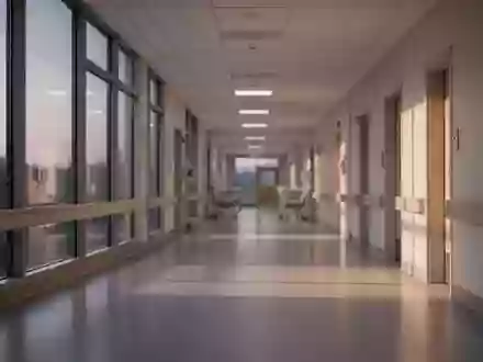 Ein minimalistischer, ruhiger Krankenhausflur mit einfallendem Tageslicht und klaren architektonischen Linien. - Foto: über boerse-global.de