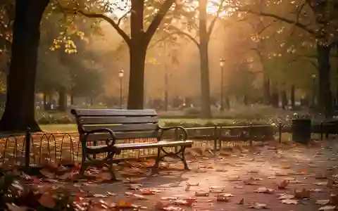 Eine leere Parkbank in einem sonnendurchfluteten Garten im Herbst, die Ruhe und Verbundenheit symbolisiert. - Foto: über boerse-global.de