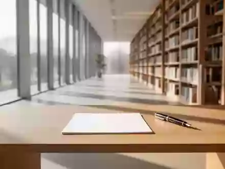 Ein minimalistischer, sonnendurchfluteter Schreibtisch mit einem Notizblock vor einer unscharfen Bibliothekskulisse. - Foto: über boerse-global.de