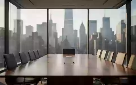 Moderner Konferenzraum in einem Bürogebäude vor einer verschwommenen Skyline im Hintergrund. - Foto: über boerse-global.de