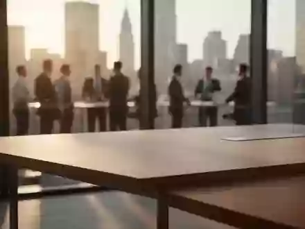 Ein minimalistischer Schreibtisch in einem modernen Bürogebäude bei goldenem Licht. - Foto: über boerse-global.de