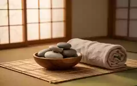 Ein ruhiger Wellness-Raum mit glatten Massagesteinen und einem Leinentuch auf einer Bambusmatte. - Foto: über boerse-global.de