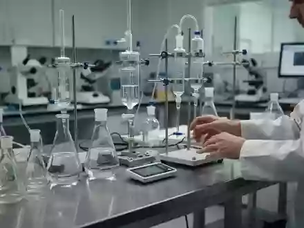 Laborumgebung mit wissenschaftlichen Glasgeräten und Laborausrüstung auf einem Edelstahltisch. - Foto: über boerse-global.de
