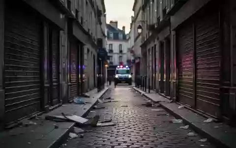 Eine menschenleere, mit Trümmern übersäte Geschäftsstraße in einer französischen Innenstadt bei Dämmerung. - Foto: über boerse-global.de