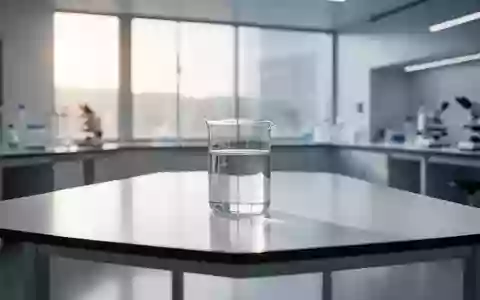 Ein minimalistisch gestalteter, leerer Laborraum mit einem einzelnen Glasbecher auf einem weißen Labortisch bei Tageslicht. - Foto: über boerse-global.de