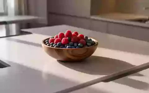 Eine Schale mit frischen Beeren auf einer minimalistischen Küchenarbeitsplatte bei natürlichem Tageslicht. - Foto: über boerse-global.de
