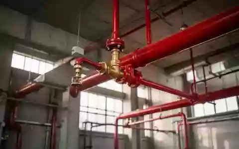 Ein industrielles Brandschutzsystem mit roten Stahlrohren und Messingdüsen an einer Fabrikdecke. - Foto: über boerse-global.de