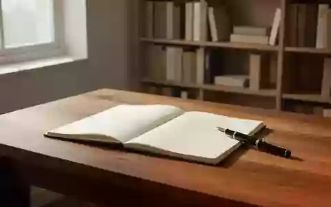 Ein minimalistischer, sonnendurchfluteter Arbeitsplatz mit einem leeren Notizbuch und einem Füllfederhalter auf einem Holztisch. - Foto: über boerse-global.de