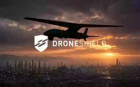 Silhouette einer hochmodernen Drohne vor einem dramatischen Sonnenuntergang über einer Industrielandschaft. - Foto: über boerse-global.de