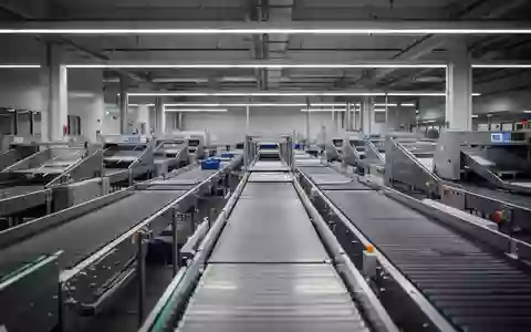 Leeres, modernes Sortierzentrum eines Postdienstleisters mit automatisierten Förderbändern in einer Industriehalle. - Foto: über boerse-global.de