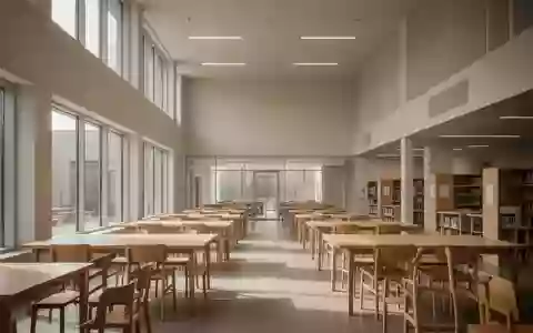 Ein heller, minimalistischer Universitätsraum mit großen Fenstern und leeren Holztischen in einer ruhigen Lernumgebung. - Foto: über boerse-global.de
