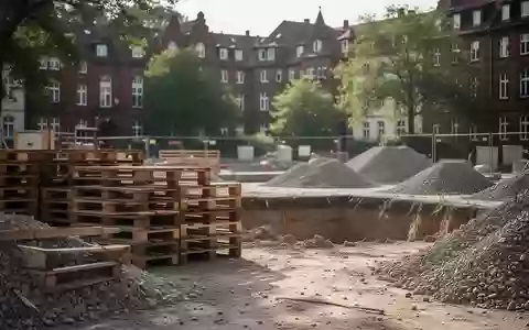Eine urbane Baustelle mit Baumaterialien vor dem Hintergrund von Wohngebäuden in Paderborn. - Foto: über boerse-global.de