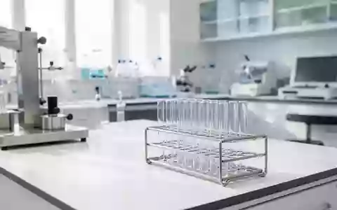 Ein steriler, leerer medizinischer Laborraum mit glänzenden Oberflächen und Reagenzgläsern in einem Gestell. - Foto: über boerse-global.de