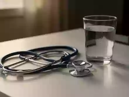 Symbolbild: Stethoskop neben einem Glas Wasser - Foto: über boerse-global.de