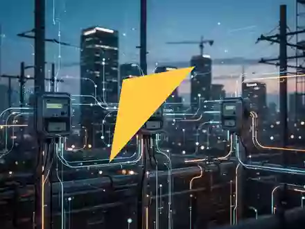 Abstrakte Darstellung moderner Smart-City-Infrastruktur und digitaler Datenströme bei Dämmerung. - Foto: über boerse-global.de