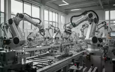 Eine hochmoderne, automatisierte Fertigungshalle mit Industrierobotern in einer deutschen Fabrikumgebung. - Foto: über boerse-global.de