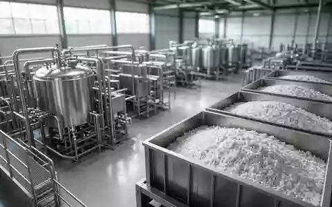 Moderne Industrieanlage zur Lithium-Verarbeitung mit metallischen Oberflächen und Rohmaterialbehältern in einer Lagerhalle. - Foto: über boerse-global.de